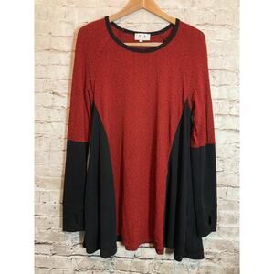 Aria Handmade Top Womens Large Red Colorblock Lagenlook Pockets Artsy Tunic